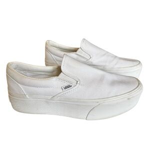 Vans Classic Slip-On Platform Shoe, White, Size 9